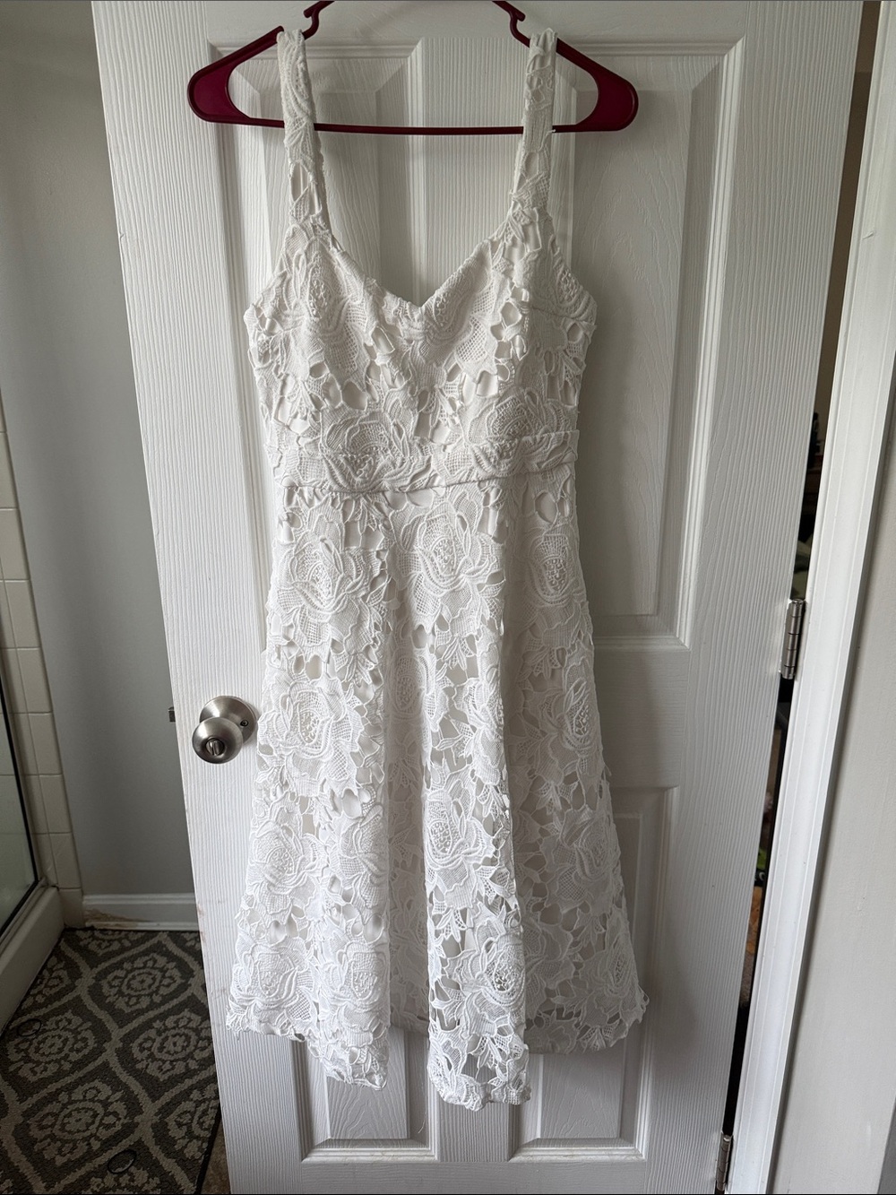 Lulu's White Lace Midi Dress with Floral Appliqué
